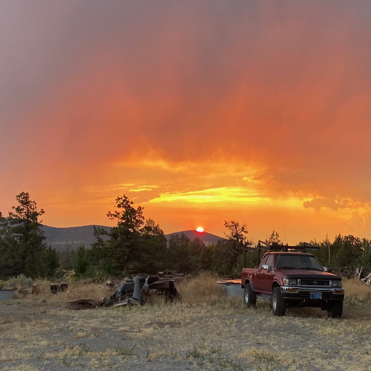 farm truck sunset, high desert sunset, relaxing retreat